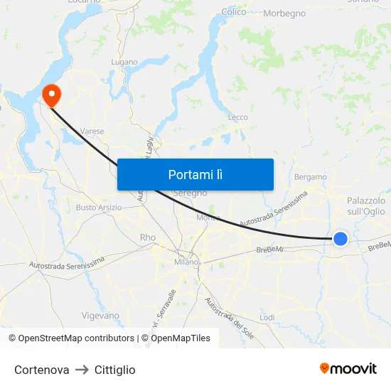 Cortenova to Cittiglio map