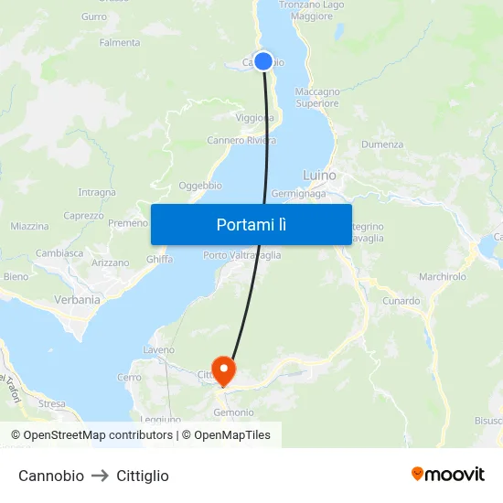 Cannobio to Cittiglio map