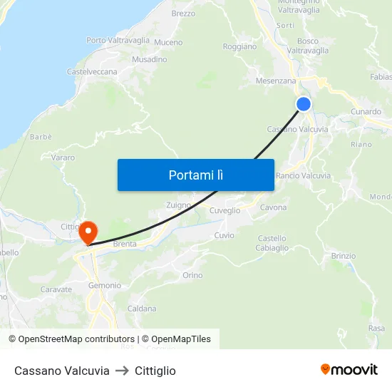 Cassano Valcuvia to Cittiglio map