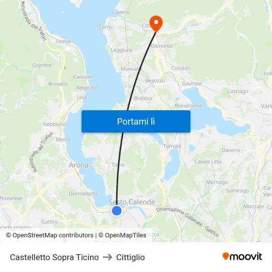 Castelletto Sopra Ticino to Cittiglio map