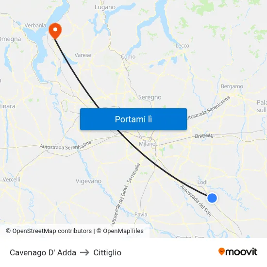 Cavenago D' Adda to Cittiglio map