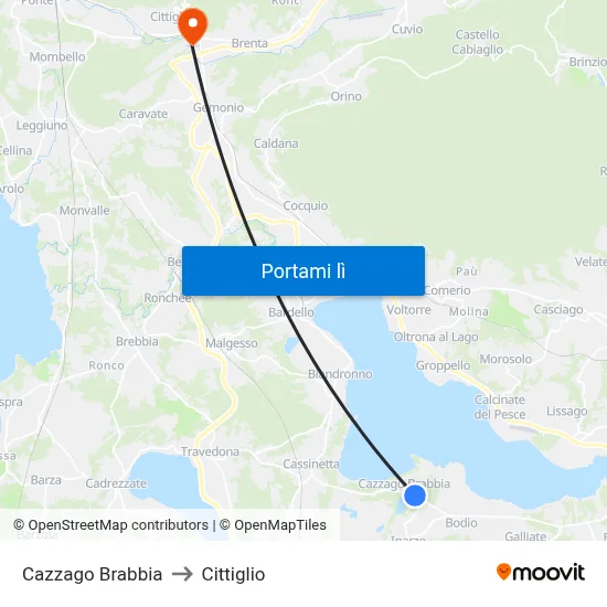Cazzago Brabbia to Cittiglio map