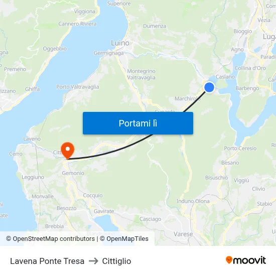 Lavena Ponte Tresa to Cittiglio map