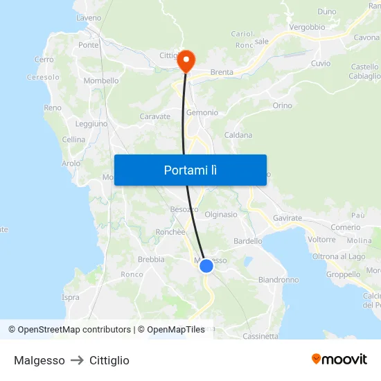 Malgesso to Cittiglio map