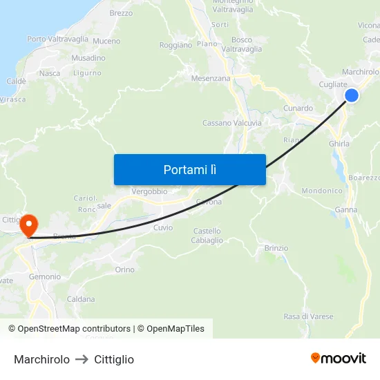 Marchirolo to Cittiglio map