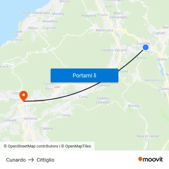 Cunardo to Cittiglio map
