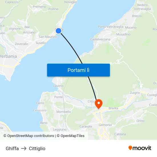 Ghiffa to Cittiglio map