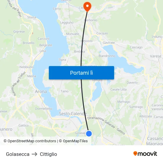 Golasecca to Cittiglio map