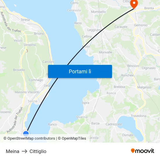 Meina to Cittiglio map