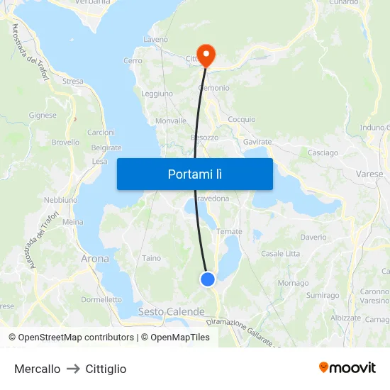 Mercallo to Cittiglio map