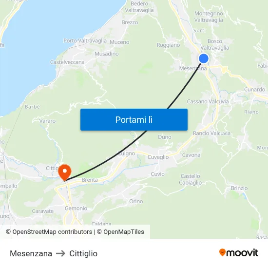 Mesenzana to Cittiglio map