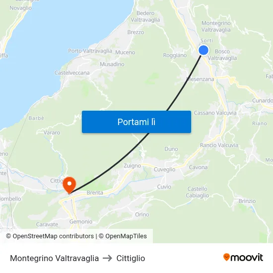 Montegrino Valtravaglia to Cittiglio map