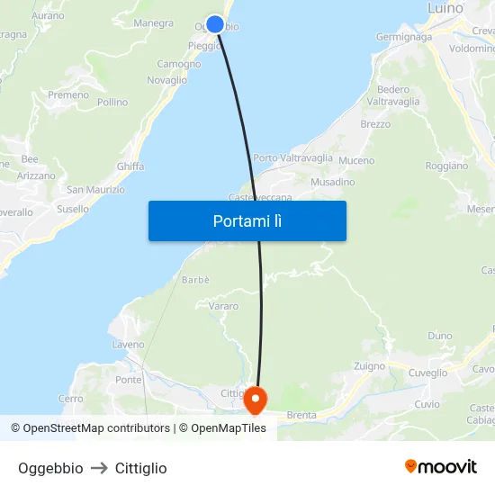 Oggebbio to Cittiglio map