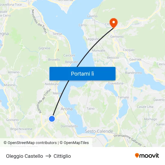 Oleggio Castello to Cittiglio map