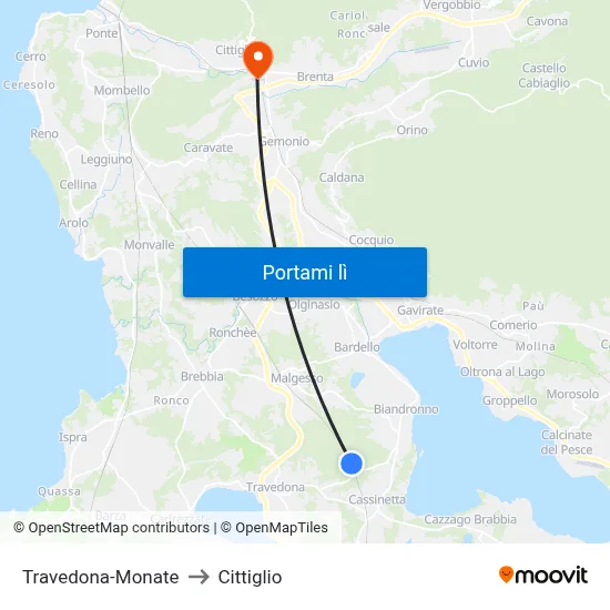 Travedona-Monate to Cittiglio map