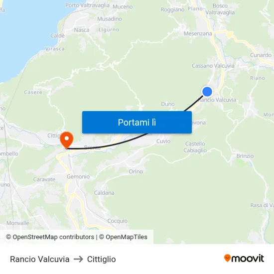 Rancio Valcuvia to Cittiglio map