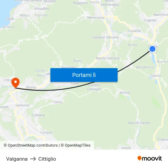 Valganna to Cittiglio map