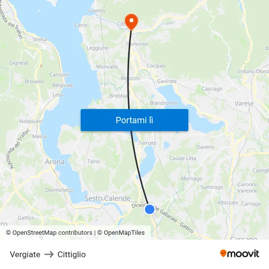 Vergiate to Cittiglio map