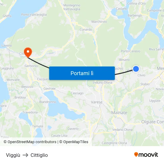 Viggiù to Cittiglio map