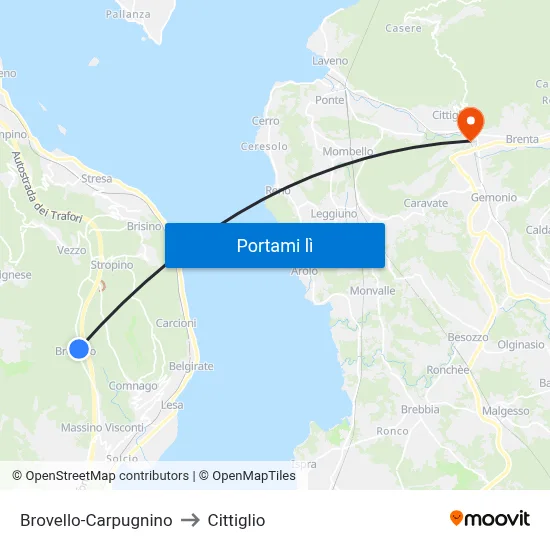 Brovello-Carpugnino to Cittiglio map
