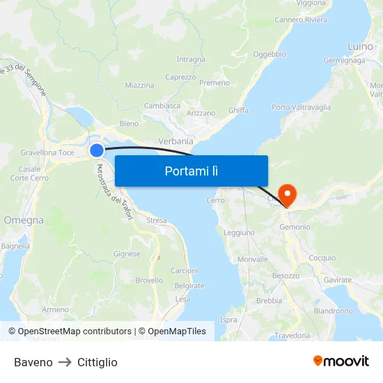 Baveno to Cittiglio map