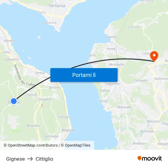 Gignese to Cittiglio map