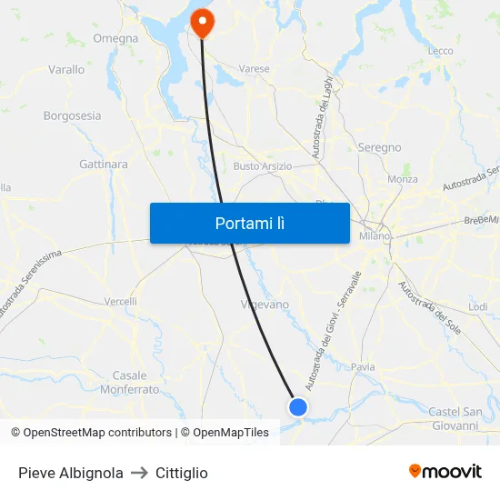 Pieve Albignola to Cittiglio map