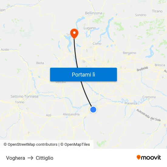 Voghera to Cittiglio map