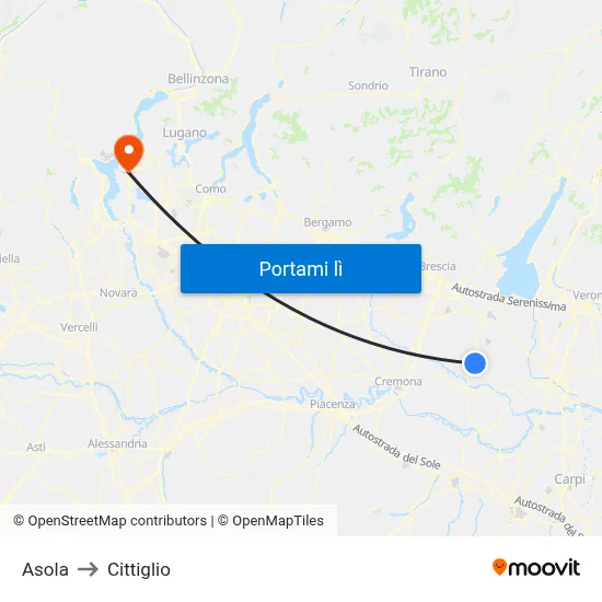 Asola to Cittiglio map