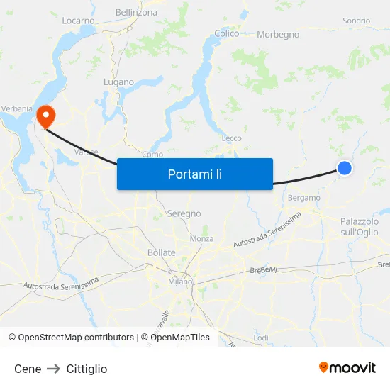 Cene to Cittiglio map
