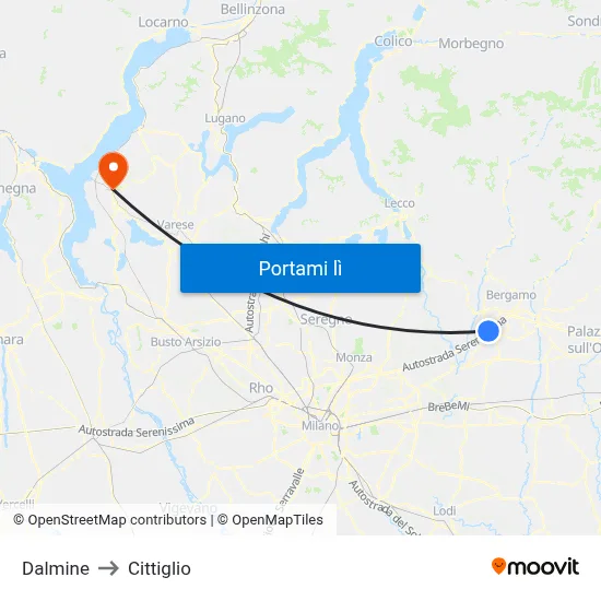 Dalmine to Cittiglio map