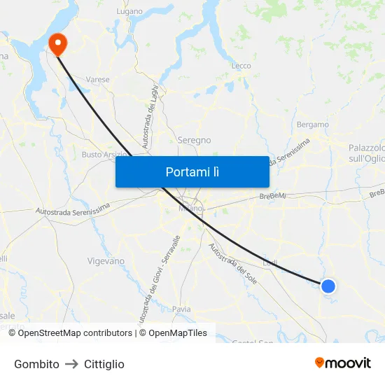 Gombito to Cittiglio map