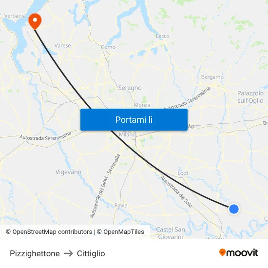 Pizzighettone to Cittiglio map