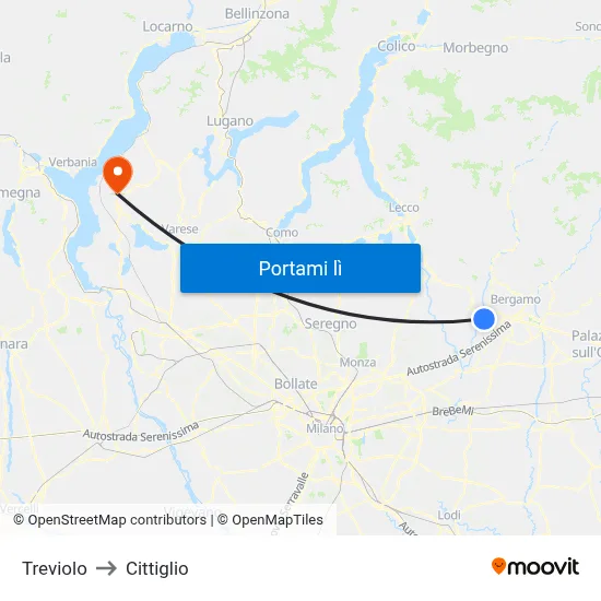 Treviolo to Cittiglio map