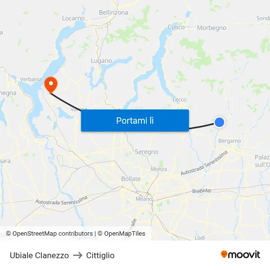Ubiale Clanezzo to Cittiglio map