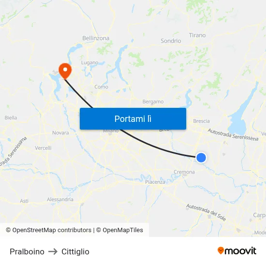 Pralboino to Cittiglio map
