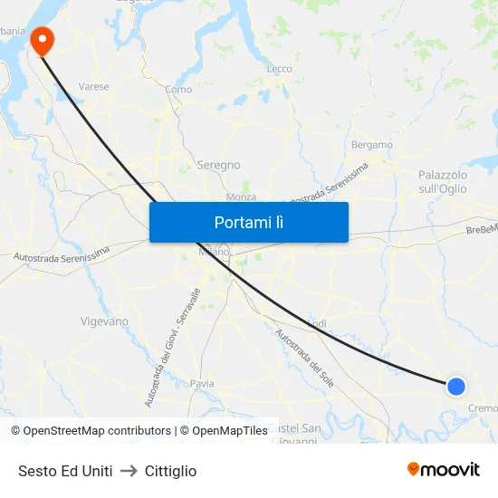 Sesto Ed Uniti to Cittiglio map