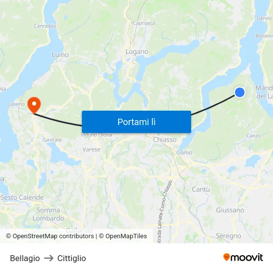 Bellagio to Cittiglio map