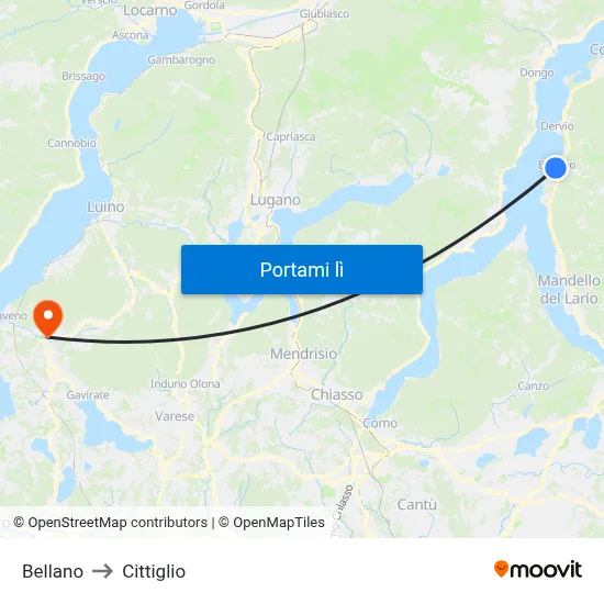 Bellano to Cittiglio map