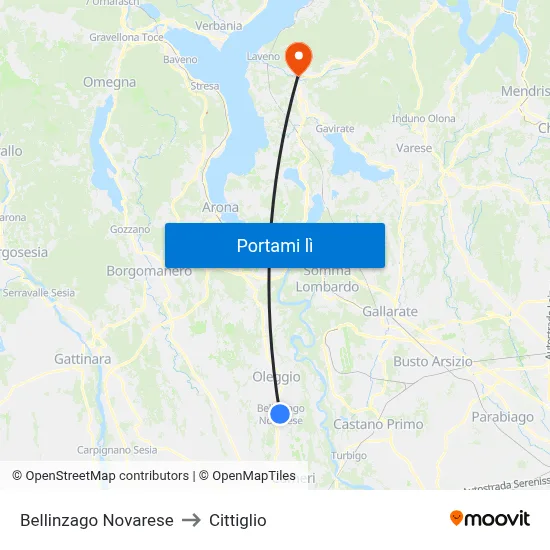 Bellinzago Novarese to Cittiglio map