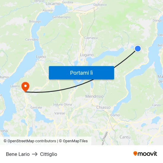 Bene Lario to Cittiglio map