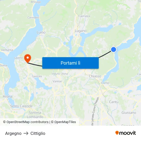 Argegno to Cittiglio map