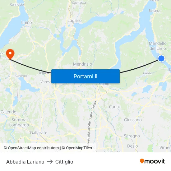 Abbadia Lariana to Cittiglio map