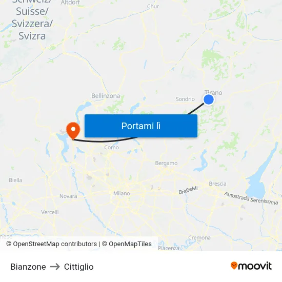 Bianzone to Cittiglio map