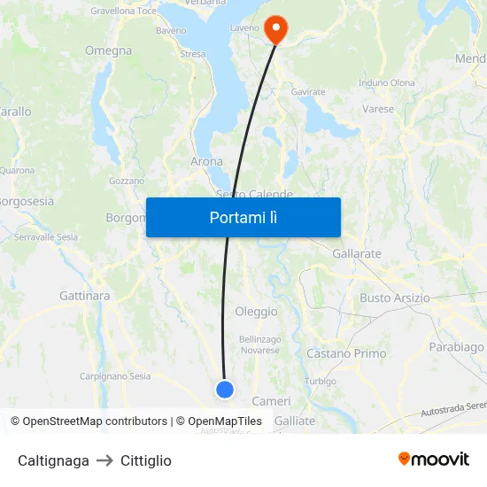 Caltignaga to Cittiglio map