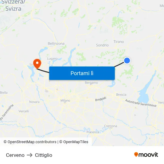 Cerveno to Cittiglio map