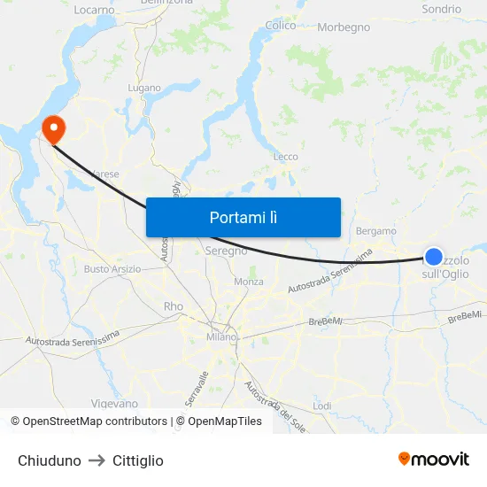 Chiuduno to Cittiglio map