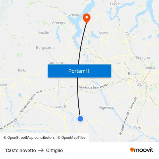 Castelnovetto to Cittiglio map