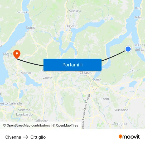 Civenna to Cittiglio map