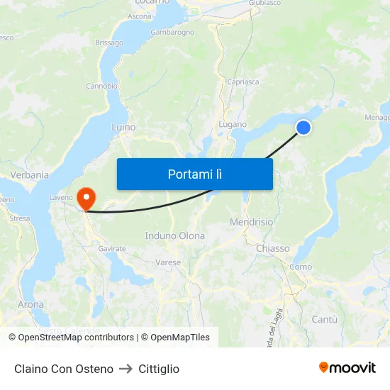 Claino Con Osteno to Cittiglio map